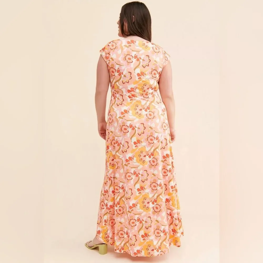 NWT AFRM Anthropologie Lizette Coral Floral Cutout Slinky Maxi Dress 2X Boho